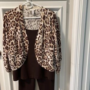 Chico’s Brown Leggings, Micro fiber tank, Animal Print Light-Weight Sweater.